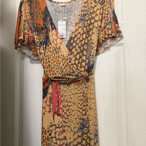 Savana Multicolor Animal Print Midi Dress & Leaf Waist Belt